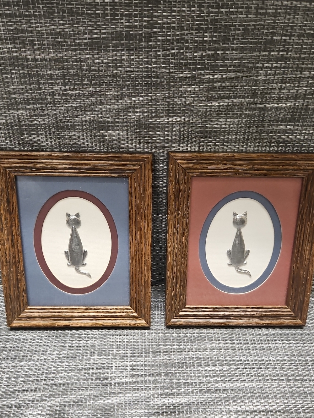 Wood Frame Decorative Cat Wall Art - Blue and Mauve Matted Prints